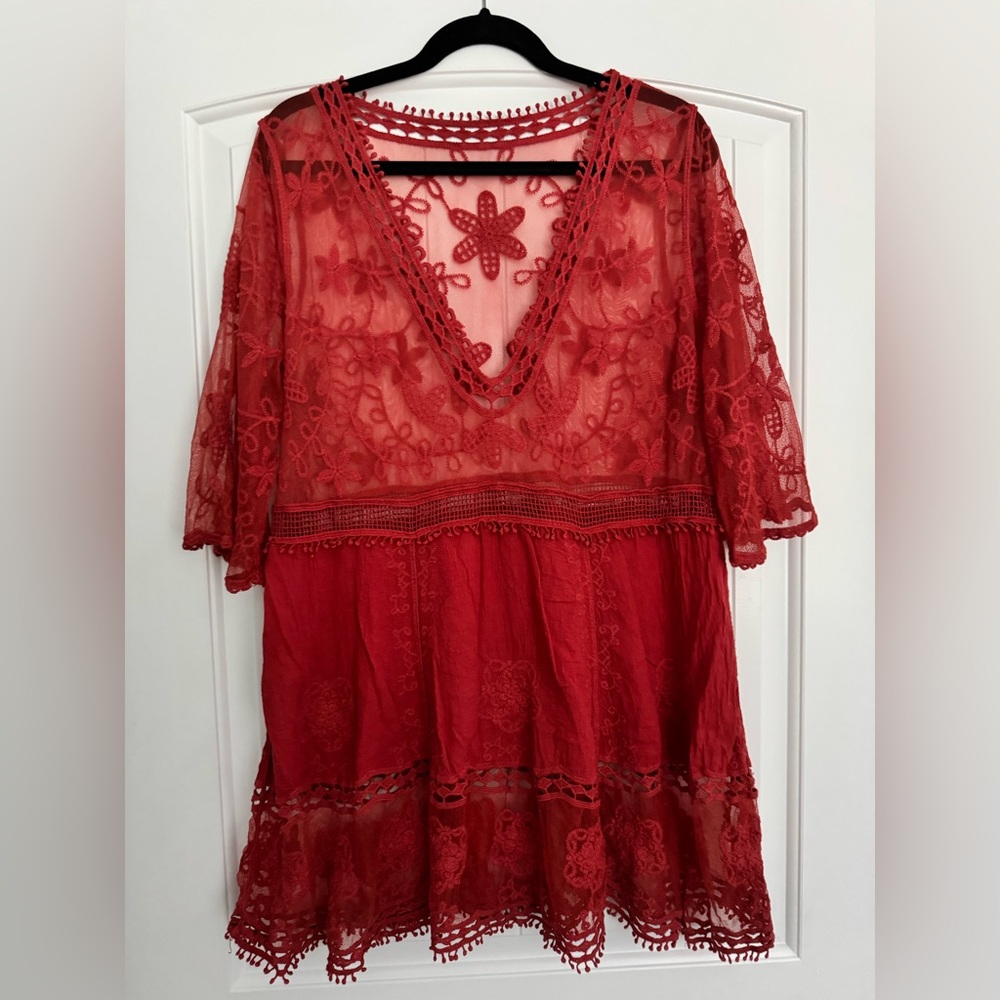 Women's Lace Swim Cover-Up in Rust